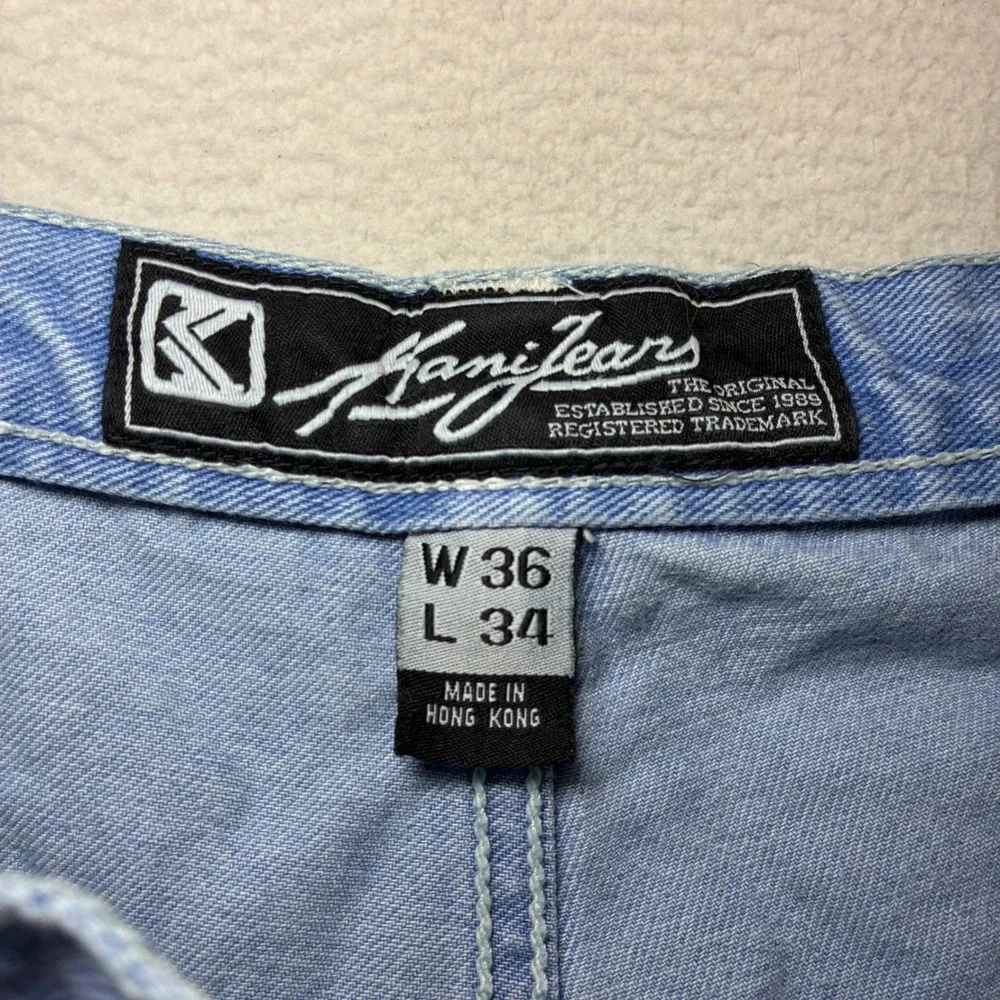 Vintage Karl Kani Baggy Jeans Men 36x32 Blue Faded Embroidered Loose Relaxed 90s